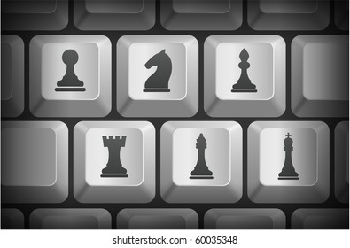 Chess Icons on Computer Keyboard Buttons Original Illustration