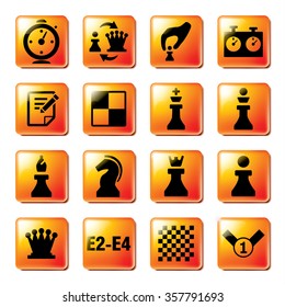 Chess icons on the orange buttons. Vector illustration.