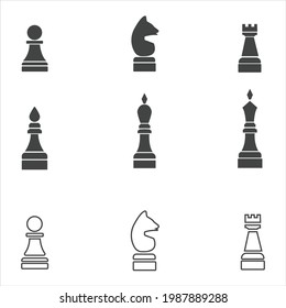 Chess icons on white background. Vector illustration.