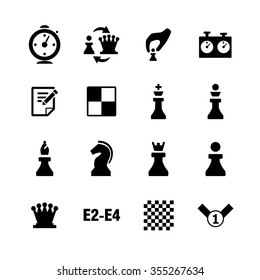 Chess icons on white background. Vector illustration. 