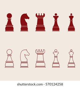 Chess icons, outline chess pieces