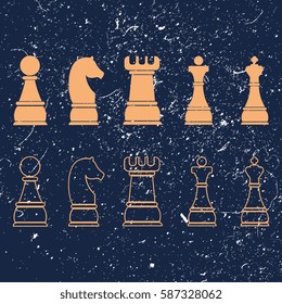 Chess icons, outline chess pieces