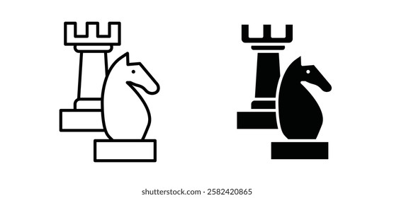 Chess icons pack vectors in black flat and strokes