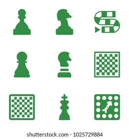 Chess icons. set of 9 editable filled chess icons such as dice game, board game