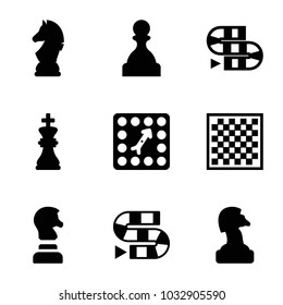 Chess icons. set of 9 editable filled chess icons such as dice game, board game