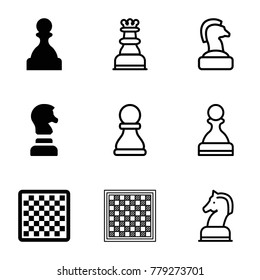 Chess icons. set of 9 editable filled and outline chess icons such as