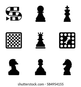 Chess Icons Set. Set Of 9 Chess Filled Icons Such As Board Game, Pawn