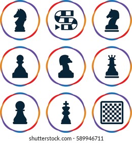 chess icons set. Set of 9 chess filled icons such as pawn