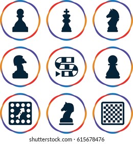 Chess icons set. set of 9 chess filled icons such as board game, pawn