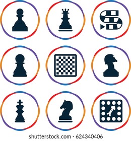 Chess icons set. set of 9 chess filled icons such as board game, pawn