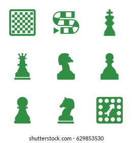 Chess icons set. set of 9 chess filled icons such as board game, pawn