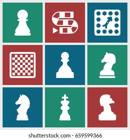 Chess icons set. set of 9 chess filled icons such as board game, pawn
