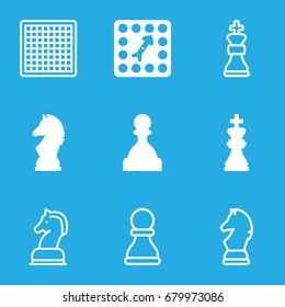 Chess icons set. set of 9 chess filled and outline icons such as board game