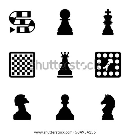 chess icons set. Set of 9 chess filled icons such as board game, pawn