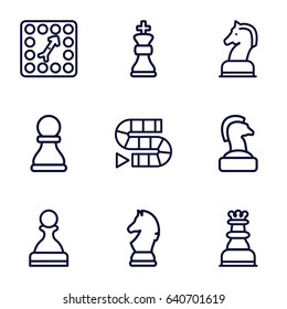 Chess icons set. set of 9 chess outline icons such as board game, pawn