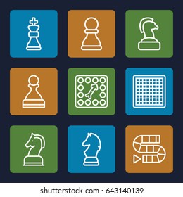 Chess icons set. set of 9 chess outline icons such as board game, pawn