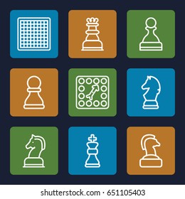 Chess icons set. set of 9 chess outline icons such as board game