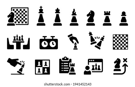 Chess Icons set. Chessboard and chess pieces isolated vector on white background.