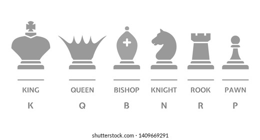 Chess icons set is isolated on white. Stylized silhouettes of chess pieces - king, queen, bishop, knight, rook, pawn. Vector illustration