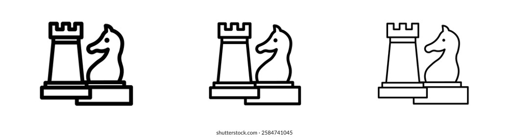 Chess icons in three different stroke lines