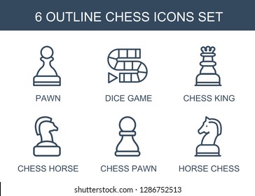 chess icons. Trendy 6 chess icons. Contain icons such as pawn, dice game, chess king, horse, pawn, horse chess. icon for web and mobile.