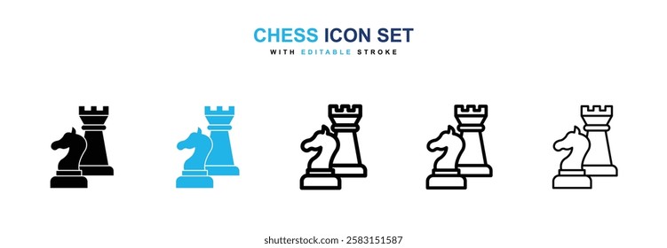 Chess icons vector collection in black and blue colors on white background