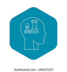 Chess inside human head icon. Outline illustration of chess inside human head vector icon for web