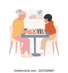 Chess isolated cartoon vector illustration. Senior woman and her grandson playing chess, people spending time together, mind challenge, mental development, leisure activity vector cartoon.