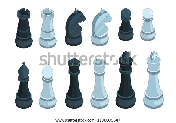 Chess Isometric. Board Game Figures Piece Queen Bishop Strategy Vector ...