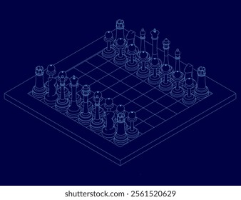 Chess isometric contour. Board game figures piece queen bishop strategy vector 3d pictures set isolated. Illustration of chess game, piece and bishop, pawn isometric and knight