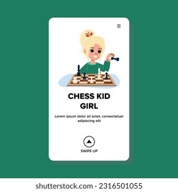 chess kid girl vector. child play, game boy, board young, competition education, strategy intelligence chess kid girl web flat cartoon illustration