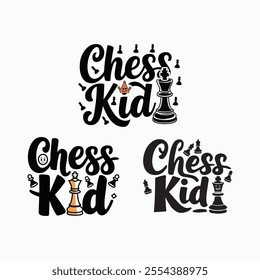 Chess kid, typography set t-shirt design illustration.