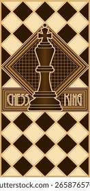 Chess King, art deco invitation card, vector illustration