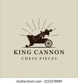 chess king cannon creative logo vector vintage illustration template icon graphic design. sport strategy sign or symbol for competition or tournament with sunburst