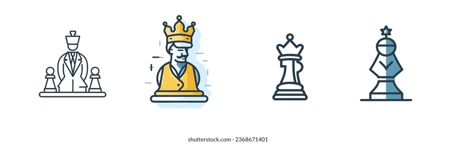 chess king colourful vector elements pack