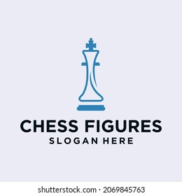 Chess king design, chess piece icon. board game, isolated on blue and white background, modern chess logo 