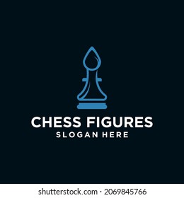 Chess king design, chess piece icon. board game, isolated on blue and white background, modern chess logo 
