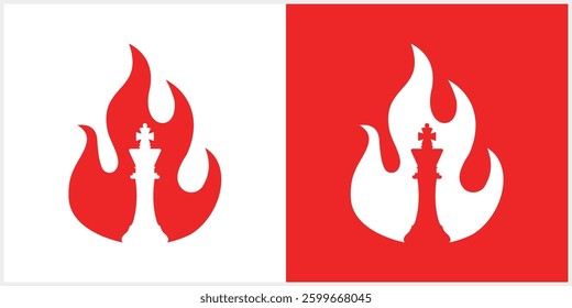 Chess  KING Fire icon. Vector fire focus logo template isolated 
