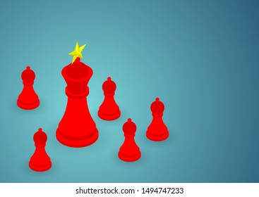 Chess King flag pattern of China with pawn of Hong Kong citizen, Protest extradition legal problem poster and social banner post design illustration isolated on background, vector eps 10