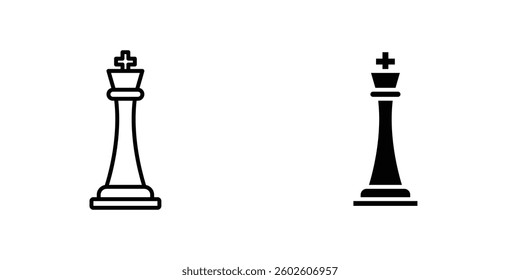 Chess king flat Icons in line outline and flat solid style on white background