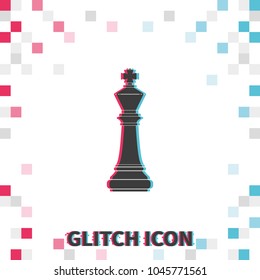 Chess king  glitch effect vector icon.