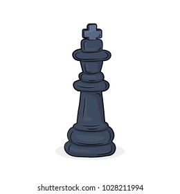 Chess King icon in flat design. Vector illustration. Black chess King, isolated on white background
