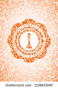 chess king icon inside abstract emblem, orange mosaic background