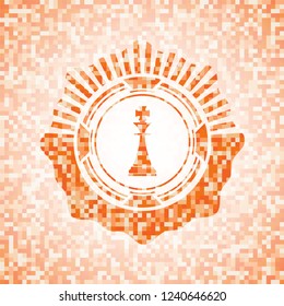 chess king icon inside abstract orange mosaic emblem