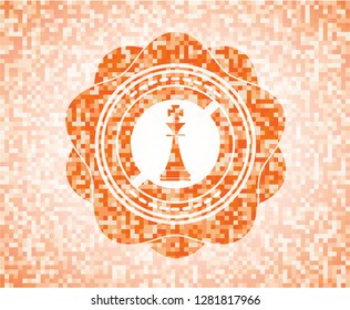 chess king icon inside abstract emblem, orange mosaic background