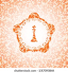 chess king icon inside abstract orange mosaic emblem with background