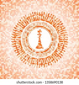 chess king icon inside abstract orange mosaic emblem with background