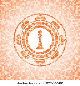 chess king icon inside abstract orange mosaic emblem. 