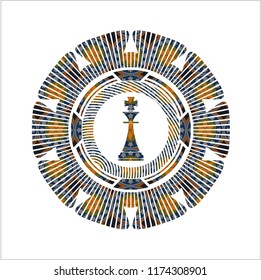 chess king icon inside arabesque badge background. arabic decoration.