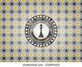 chess king icon inside arabesque badge background. arabic decoration.